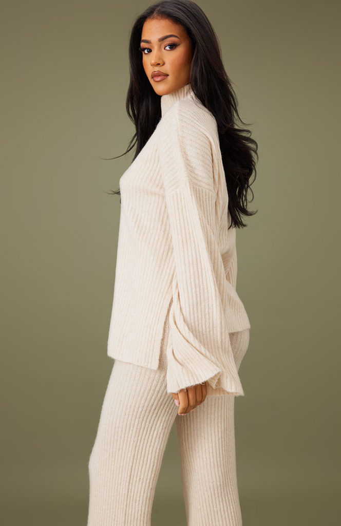 Tall Oatmeal Luxe Rib Knit Oversized Jumper Set