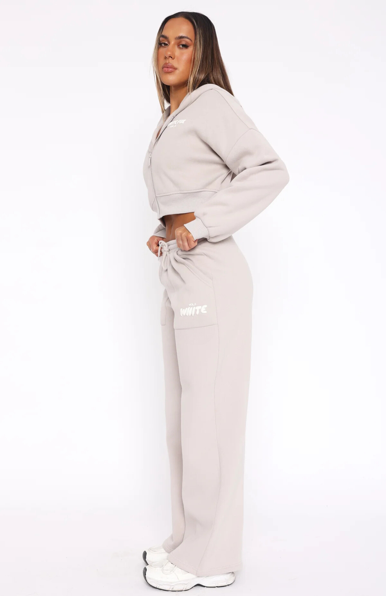 Cropped Zip Hoodie + Wide Leg Sweatpants Mineral Set - Moon