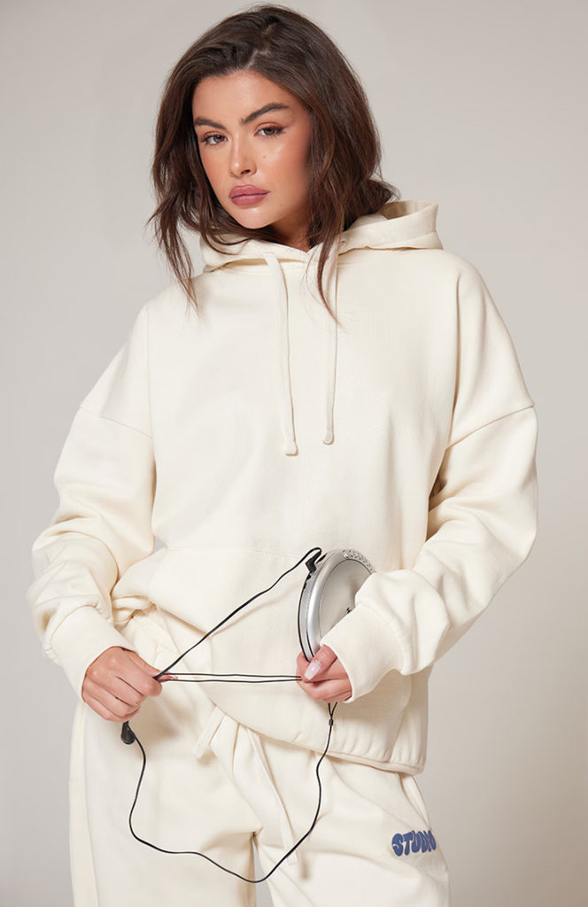 Premium Studio Print Oversized Hoodie Set - Sand