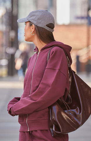 Oversized Premium Zip Up Hoodie Set - Burgundy