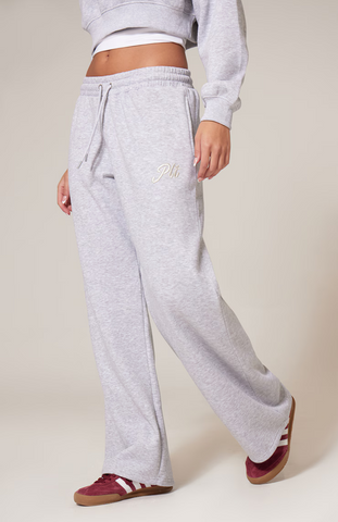 Tonal Embroidered Wide Leg Jogger - Grey Marl