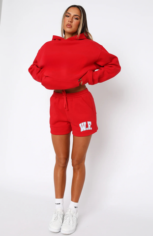 Oversize Hoodie + Shorts Set - Red