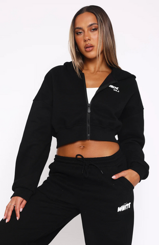 Cropped Zip Hoodie + Wide Leg Sweatpants Mineral Set - Monochrome