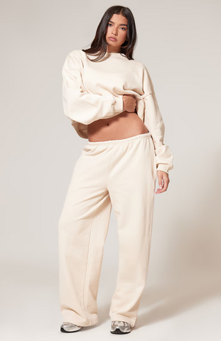 Premium Basic Crew Neck Cropped Sweatshirt - Ecru