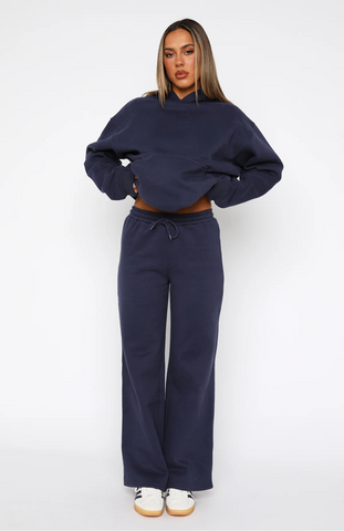 Oversize Hoodie + Wide Leg Sweatpants  - Navy