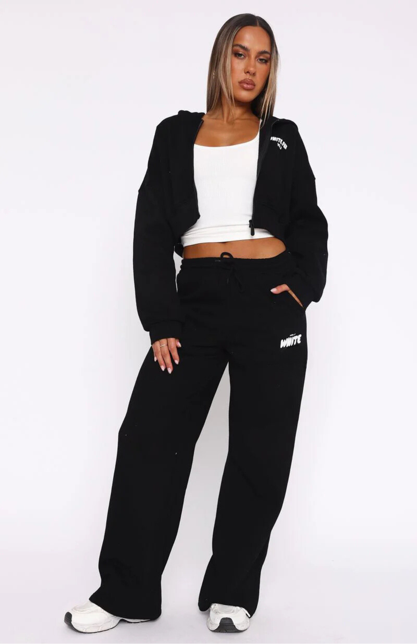 Cropped Zip Hoodie + Wide Leg Sweatpants Mineral Set - Monochrome