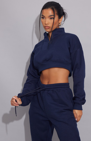 Half Zip Crop Sweater - Midnight Blue