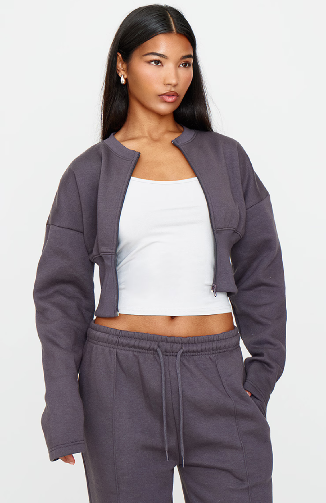 Charcoal Extreme Cinched Waist Sweatshirt Set