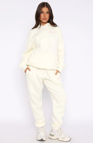 Oversized Hoodie + Wide Leg Sweatpants Set - Off White