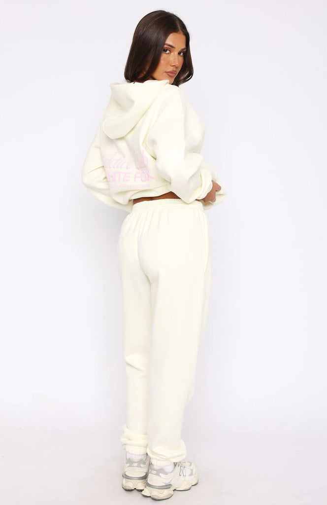 Oversized Hoodie + Wide Leg Sweatpants Set - Off White