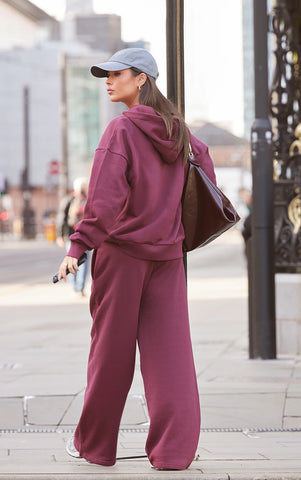 Oversized Premium Zip Up Hoodie Set - Burgundy