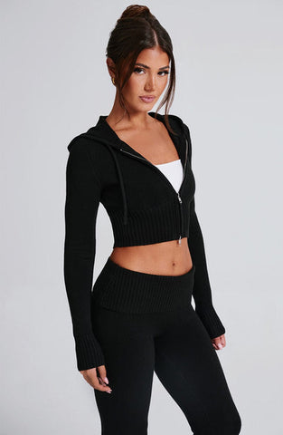 Aria Knit Hoodie Set - Black