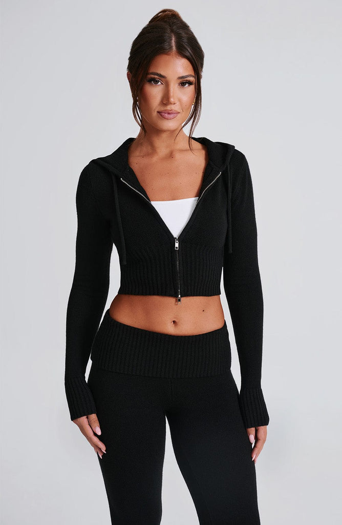 Aria Knit Hoodie Set - Black