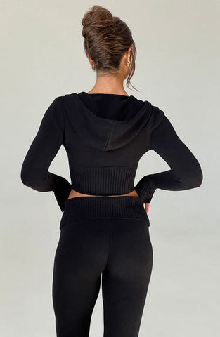 Aria Knit Hoodie Set - Black