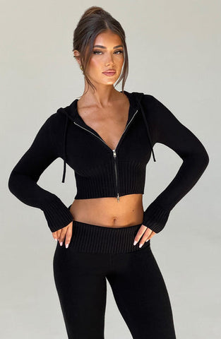 Aria Knit Hoodie Set - Black