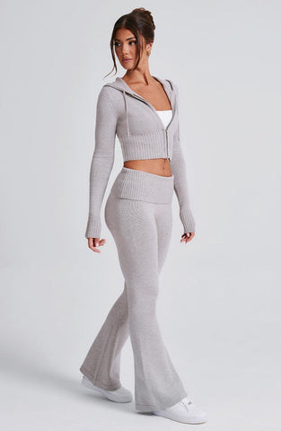 Aria Knit Hoodie Set - Light Grey Marl