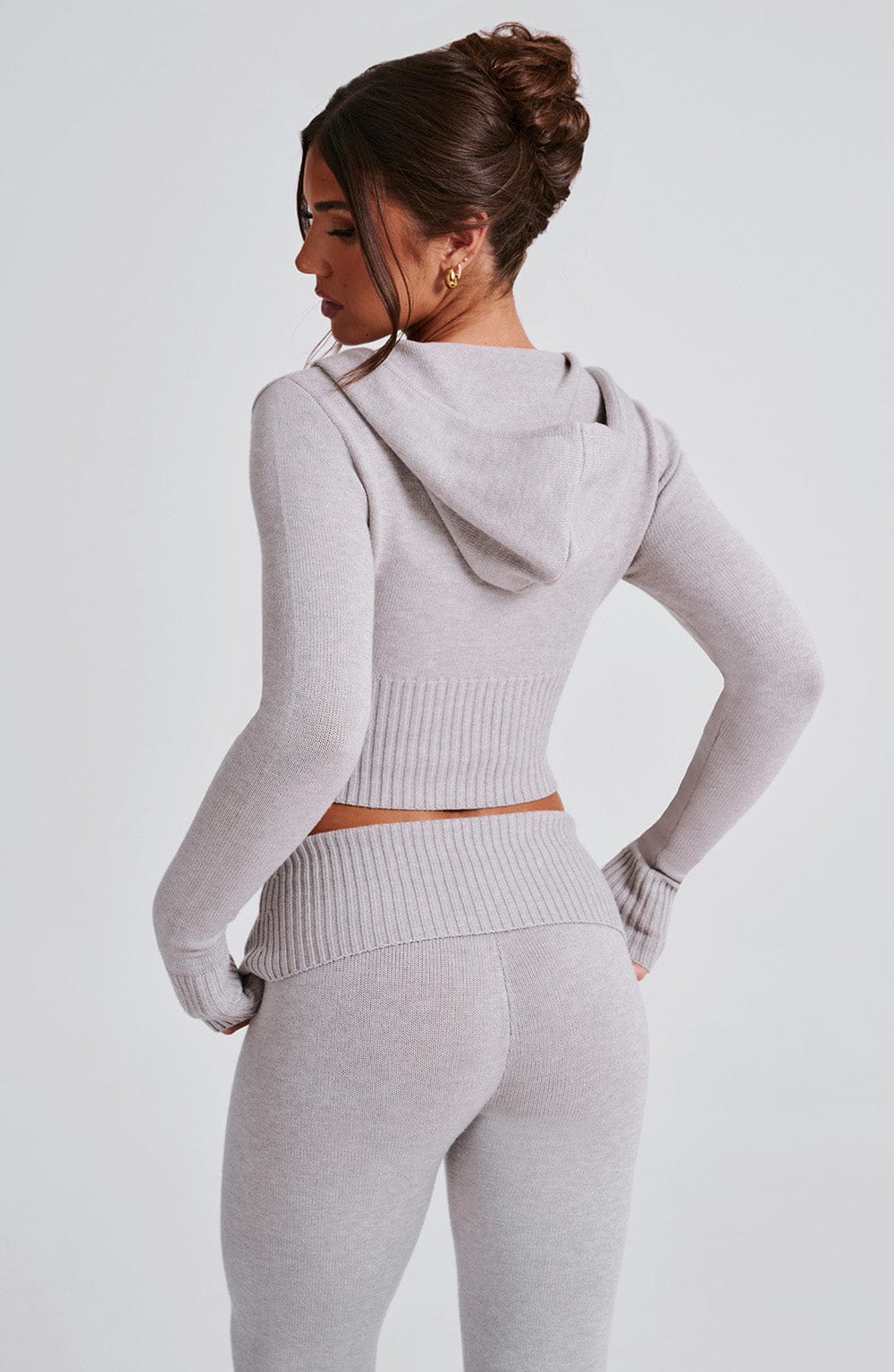 Aria Knit Hoodie Set - Light Grey Marl