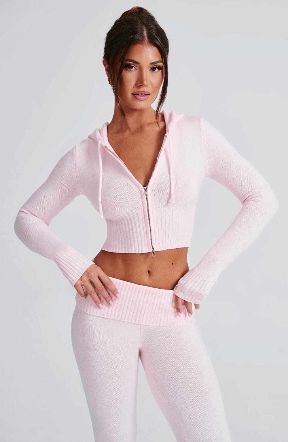 Aria Knit Hoodie Set - Pink