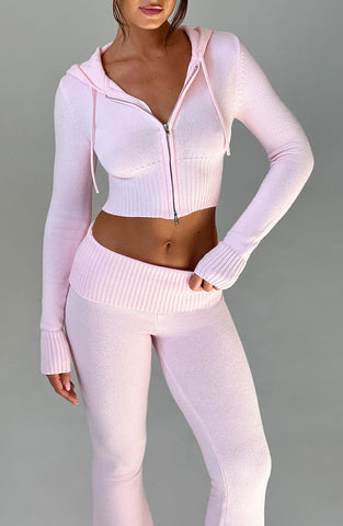 Aria Knit Hoodie Set - Pink