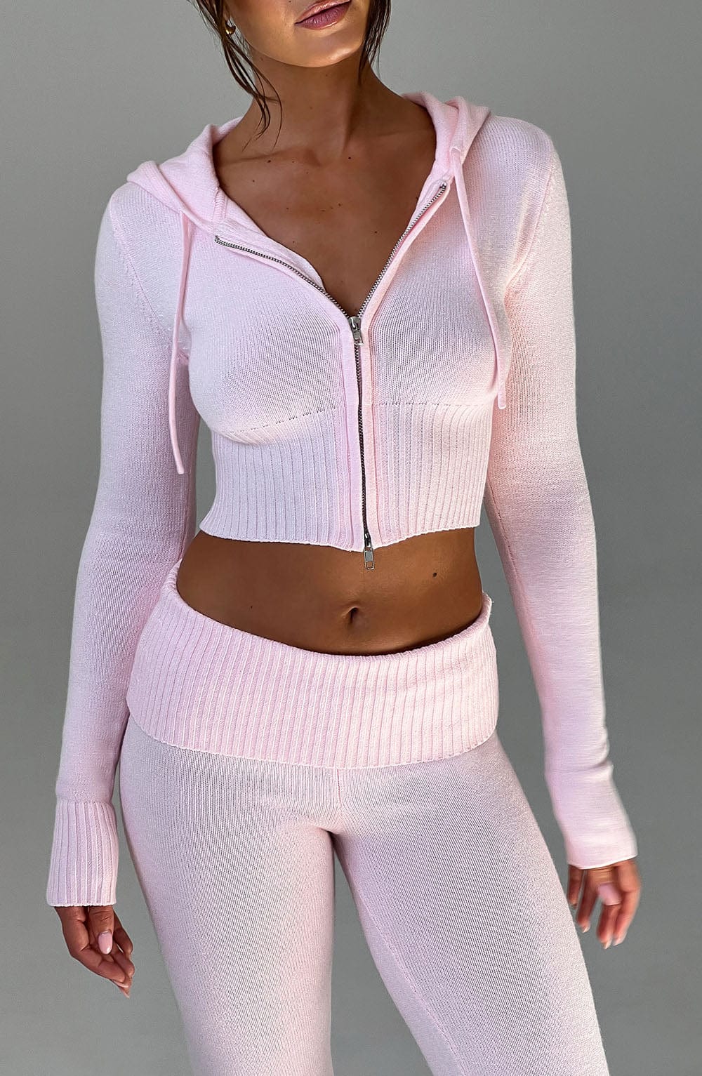 Aria Knit Hoodie Set - Pink