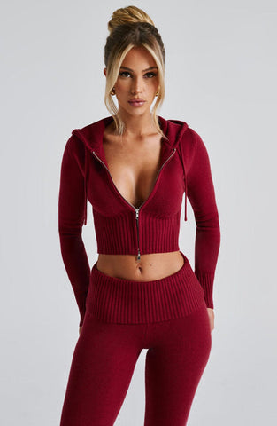 Aria Knit Hoodie Set - Red