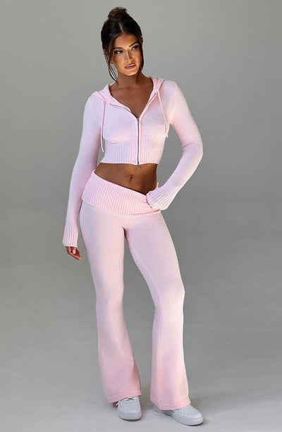 Aria Knit Hoodie Set - Pink