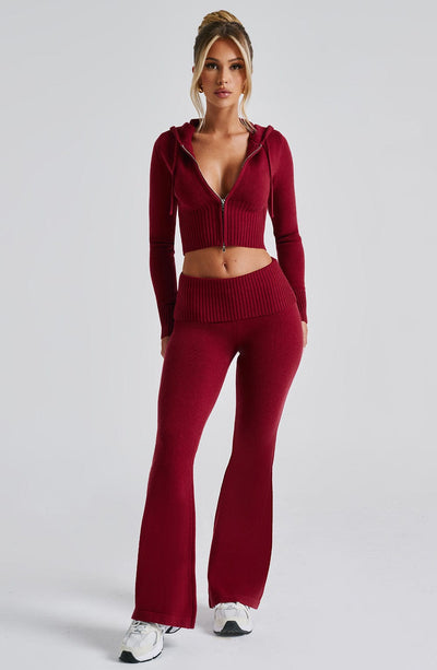 Aria Knit Hoodie Set - Red