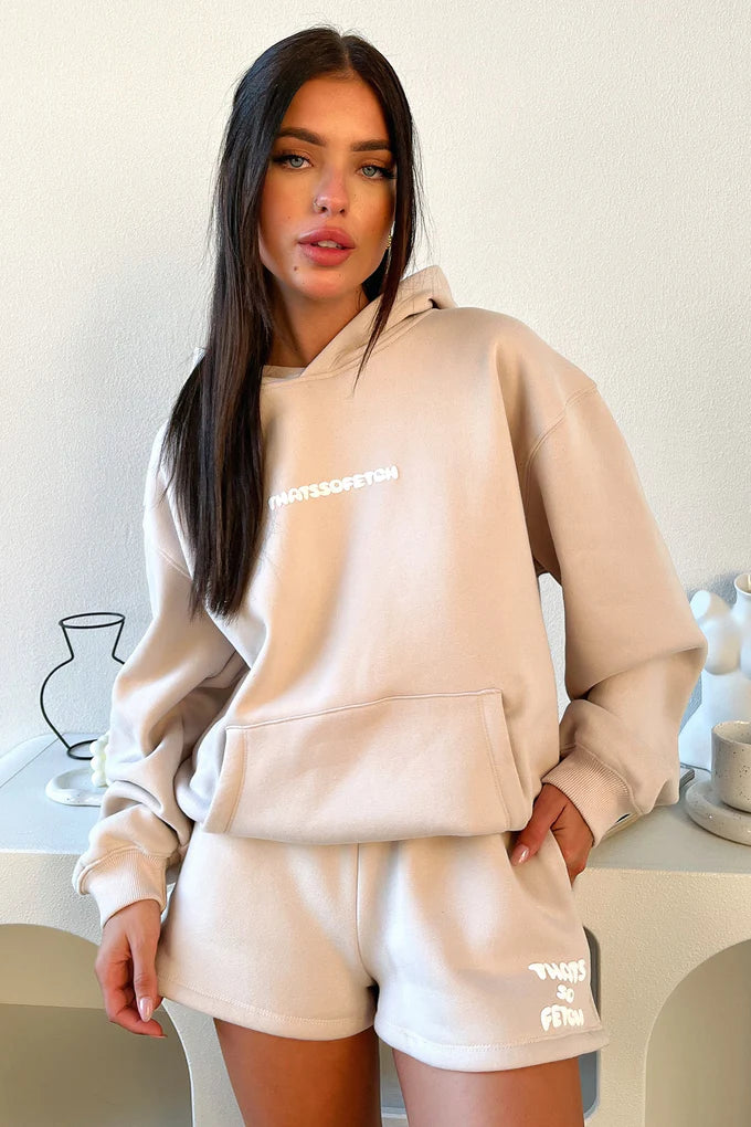 Oversize Hoodie + Shorts Set - Bone