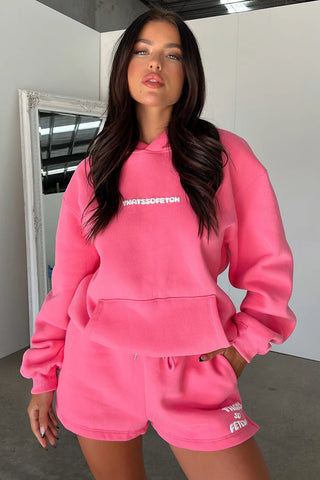 Oversize Hoodie + Shorts Set - Pink