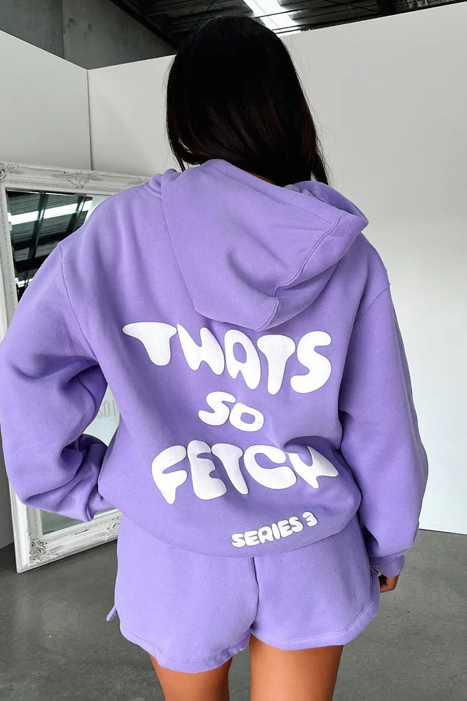 Oversize Hoodie + Shorts Set - Purple