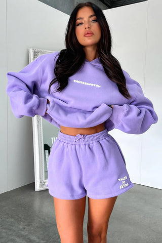 Oversize Hoodie + Shorts Set - Purple