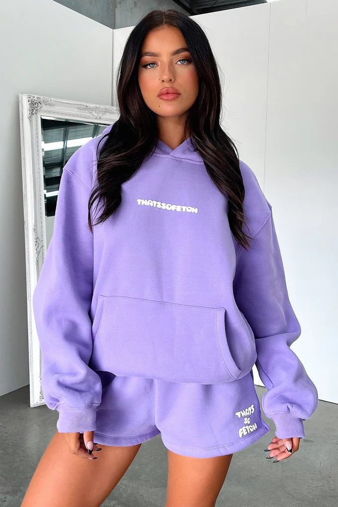 Oversize Hoodie + Shorts Set - Purple